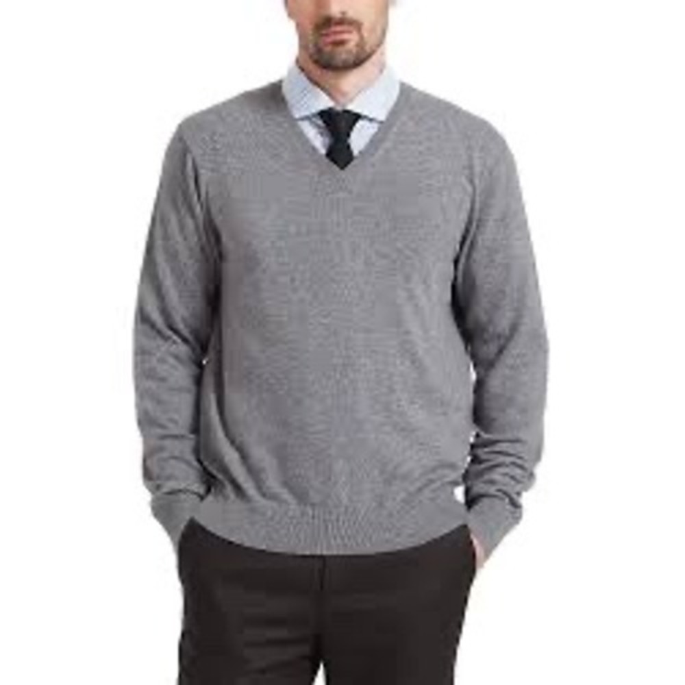 JOS A BANK RESERVE Mens Grey V Neck Italian Yarn‎ Sweater XL Wool Blend
